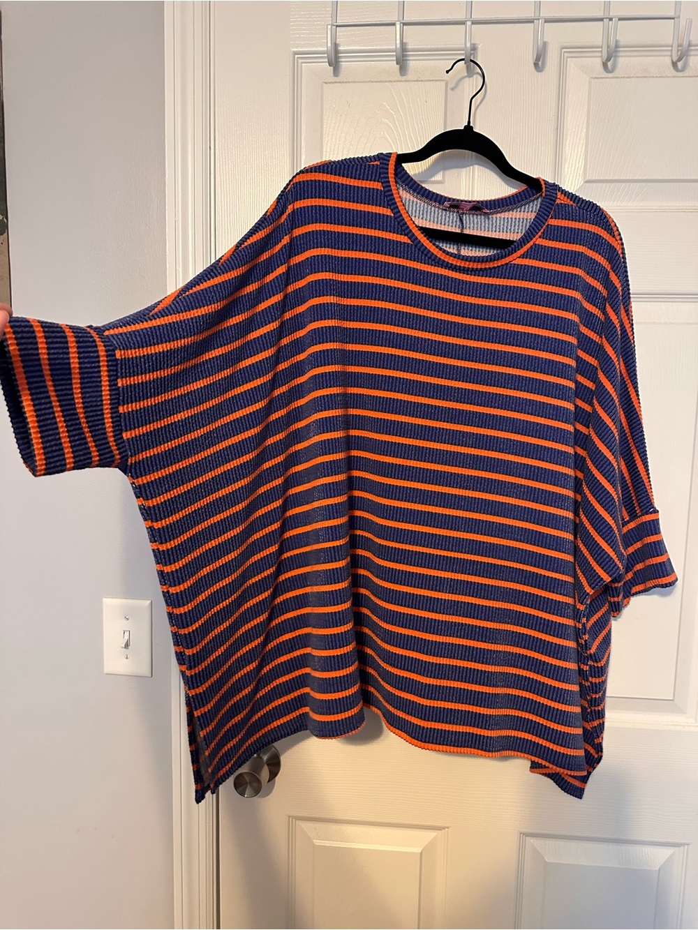 Striped Oversized Knit Top in Navy and Orange